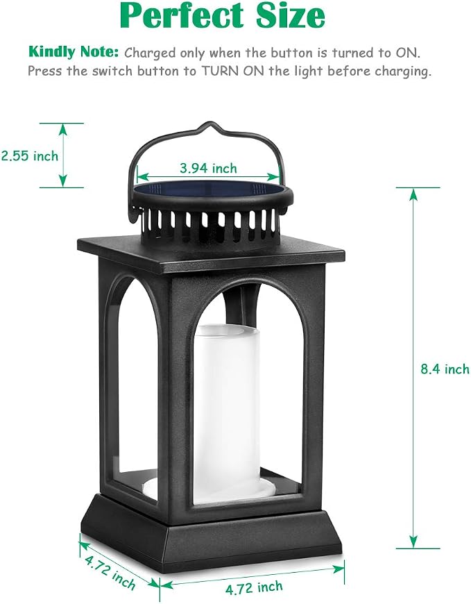 TomCare Flickering Flame Solar Lights Outdoor Metal Hanging Lantern, 2 Pack | Realistic Flame Effect, Charges in 6-8 Hours, 10-12-Hour Runtime, IP65 Waterproof, Auto On/Off for Patio, Garden and Porch