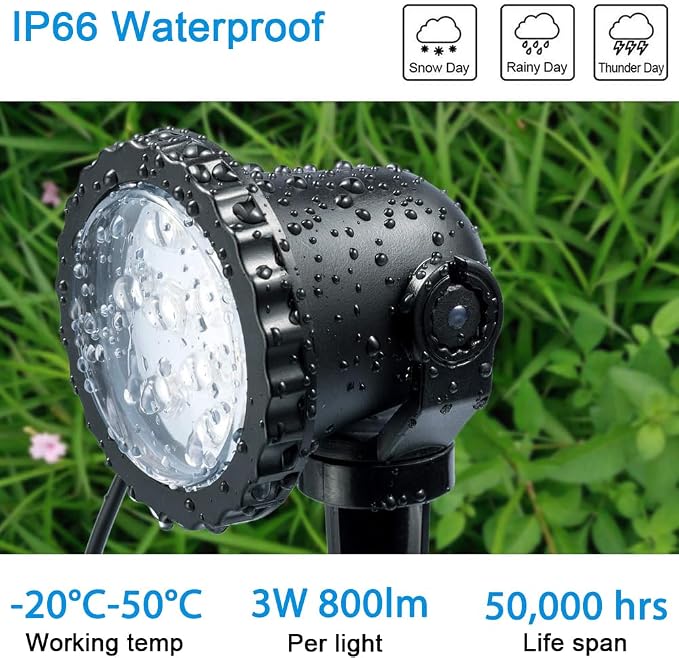 Spotlights Outdoor, RGB Color Changing Landscape Lights 12W 800lm 120V Plug in LED Spot Lights with Remote, IP66 Waterproof Outdoor Lights for Tree Yard House Flag Garden, 46.5ft Cord, 4 Pack