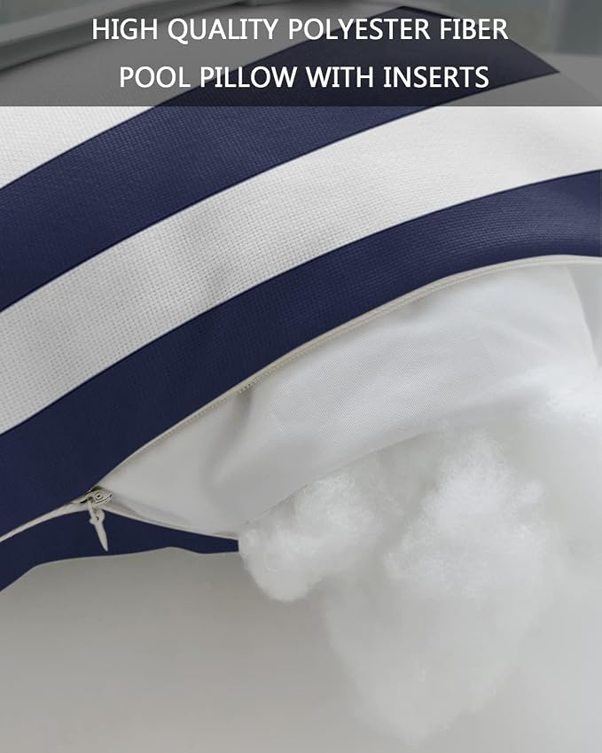 Recliner Head Pillows Lounge Chair Pillows with Insert Navy Blue White Stripe Lumbar Pillows with Adjustable Strap Outdoor Waterproof Patio Pillows for Couch Beach Pool Office Chair, 1 PCS