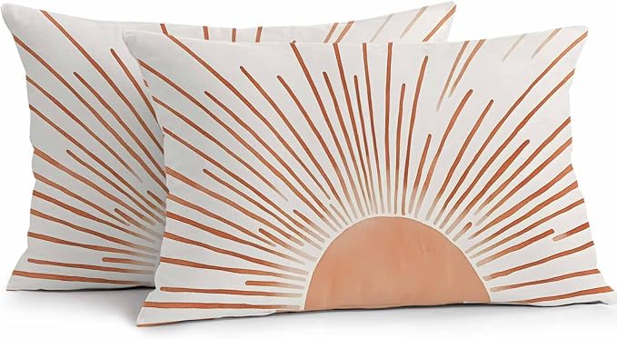 Mid Century Terracotta Sun Lines Outdoor Pillow Covers Set of 2,Decorative Waterproof Throw Pillow Case, Modern Minimal Art Cotton Linen Soft Cozy Cushion Pillowcases