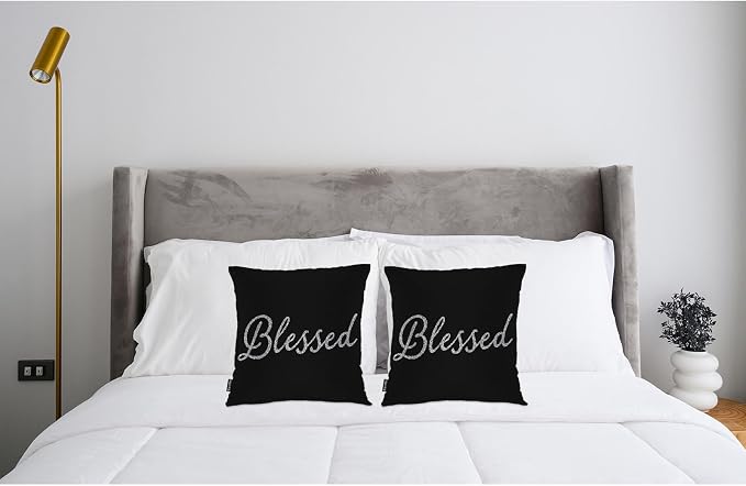 Swono Throw Pillow Covers Blessed, Bible Verse Blessed Accent Cushion Covers Decorative Pillowcase for Men Women, Christian Quote Sofa Bed Pillows Covers 18x18 Inch, Set of 2, Sparkling Black