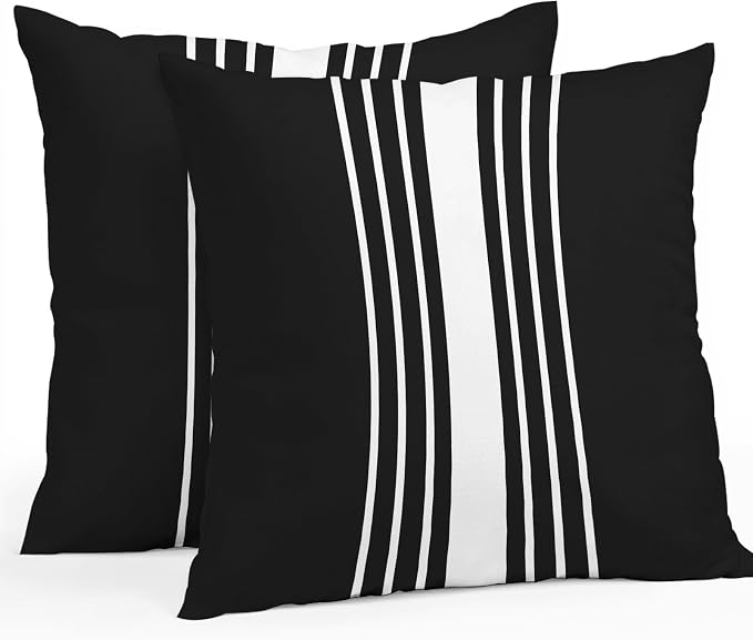 Black White Stripe Outdoor Pillow Covers 18x18 Inch Throw Pillow Covers Set of 2 Waterproof Decorative Pillow Cases Modern Rustic Vertical Striped Cushion Covers for Patio Furniture Garden Couch Sofa