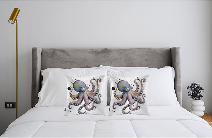 Swono Octopus Bed Pillow Covers, Watercolor Ocean Sea Octopus Decorative Throw Pillow Cover Cushion Case for Sofa Bed Living Room Farmhouse Decorations, 18"X18" 2 Pieces Pillowcases