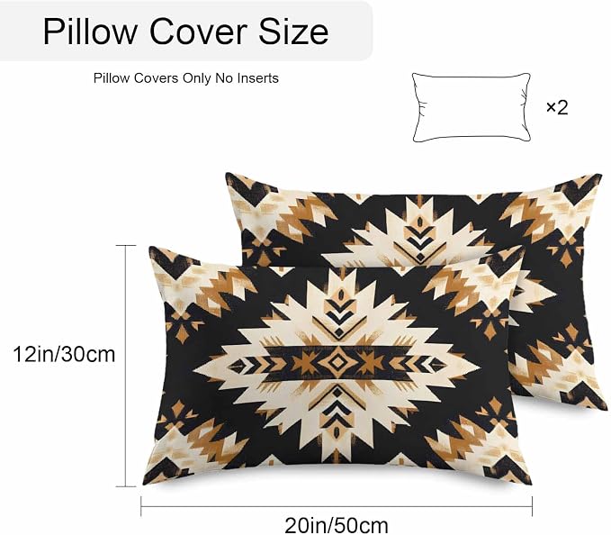 Southwestern Aztec Outdoor Pillow Covers 20x12 Inch Lumbar Pillow Covers Set of 2 Waterproof Decorative Throw Pillow Cases Retro National Style Brown Abstract Cushion Covers for Patio Furniture Garden