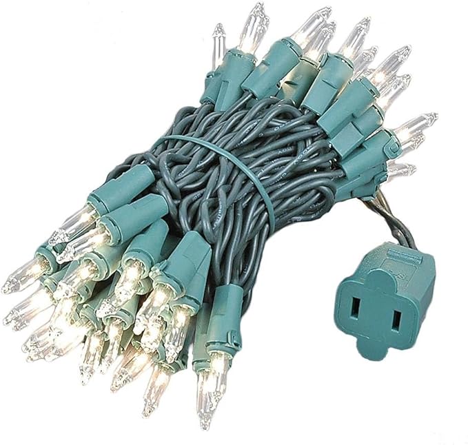 Novelty Lights 11 Feet 50 Bulbs Clear Incandescent Mini Lights, Green Wire