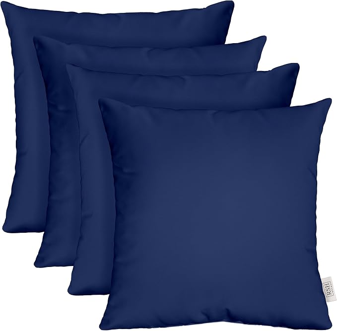RSH DECOR Square Throw Pillows Set of 4, 17" x 17", Outdoor Pillows Waterproof, Patio Furniture Pillow, Decorative Outdoor Throw Pillow, Spun Polyester, Navy Blue, Made in USA