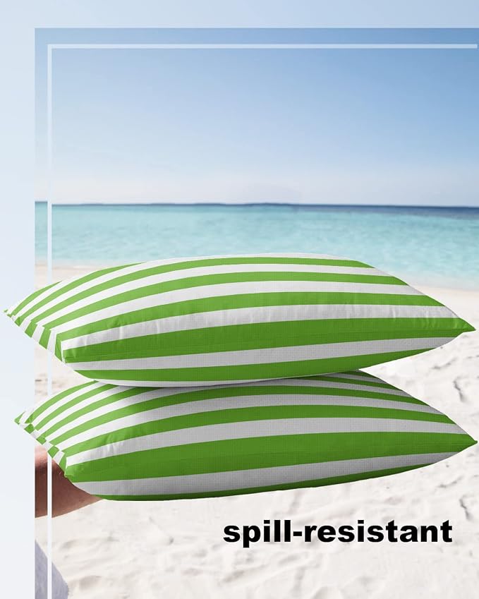 Lumbar Throw Pillow Covers 12x20 Outdoor Waterproof Pillow Covers for Patio Furniture Green White Stripes Decorative Throw Pillow Cover Striped Pillowcases Set of 2 Cushion Case for Sofa Couch Chair