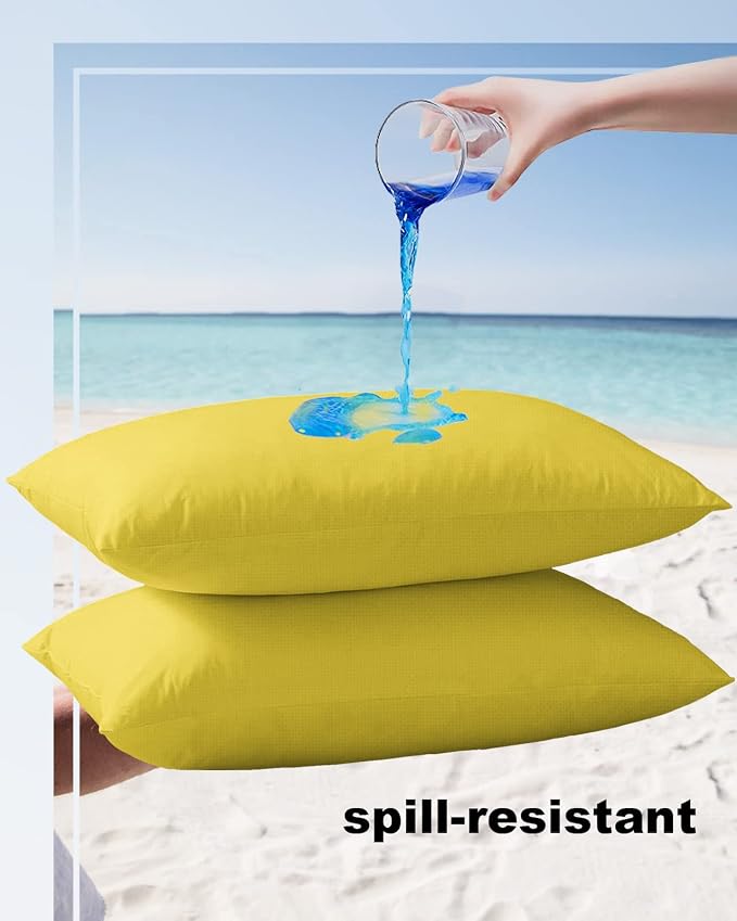 Outdoor Waterproof Pillow Covers for Patio Furniture Bright Yellow Decorative Throw Pillow Cover Solid Color Pillowcases Set of 2 Cushion Case for Sofa Couch Chair Home Decor 20x12 inch x 2pcs