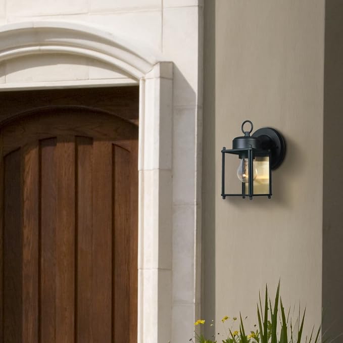 DESIGNERS FOUNTAIN Preston Outdoor Light Fixture, 8 Inch Exterior Wall Lantern Sconce for Front Door, Patio and Porch, Black, 1161-BK (Pack of 2)