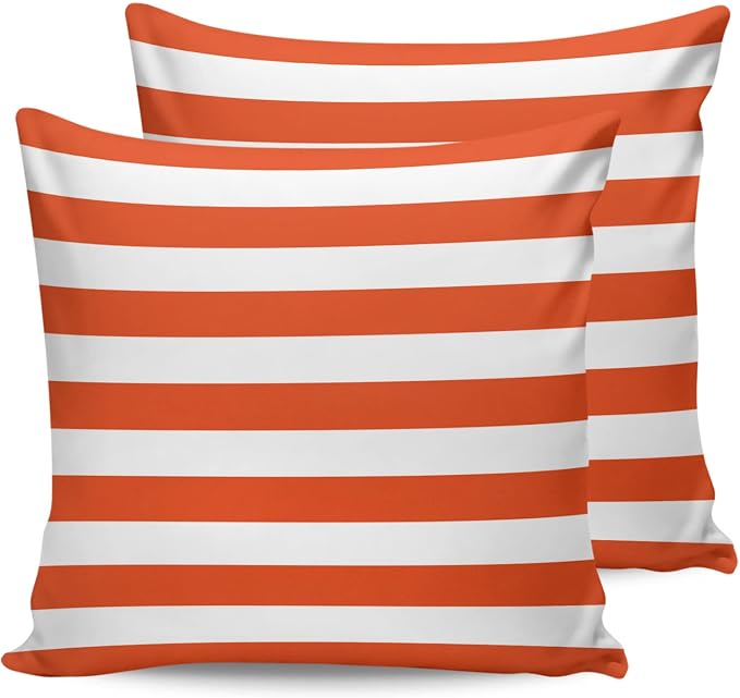 Outdoor Waterproof Pillow Covers for Patio Furniture Orange and White Stripes Decorative Throw Pillow Cover Solid Striped Pillowcases Set of 2 Cushion Case for Sofa Couch Chair 16 x 16 in