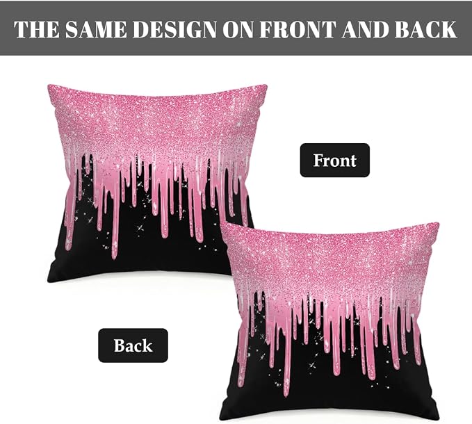 16x16 Inch Outdoor Pillow Covers Set of 2 Waterproof Throw Pillow Covers Decorative Couch Cushion Covers Pink Glitter Flow Square Pillowcases Protectors for Patio Garden Sofa