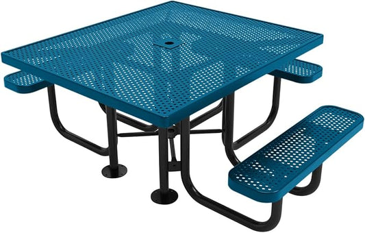 COATEDOUTDOORFURNITURE Heavy-Duty Portable ADA-Compliant Outdoor Picnic Table with Umbrella Hole, Punched Steel Patio Dining Furniture Made in America (46" Square Top, Light Blue)