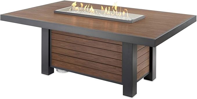 Outdoor GreatRoom Co Propane Fire Pit Dining Table - Kenwood Gas Fire Pits for Outside Patio - 80 Inch Composite Decking Large Dining Height Firepit Fire Table with Glass Tabletop Cover, 80,000 BTU