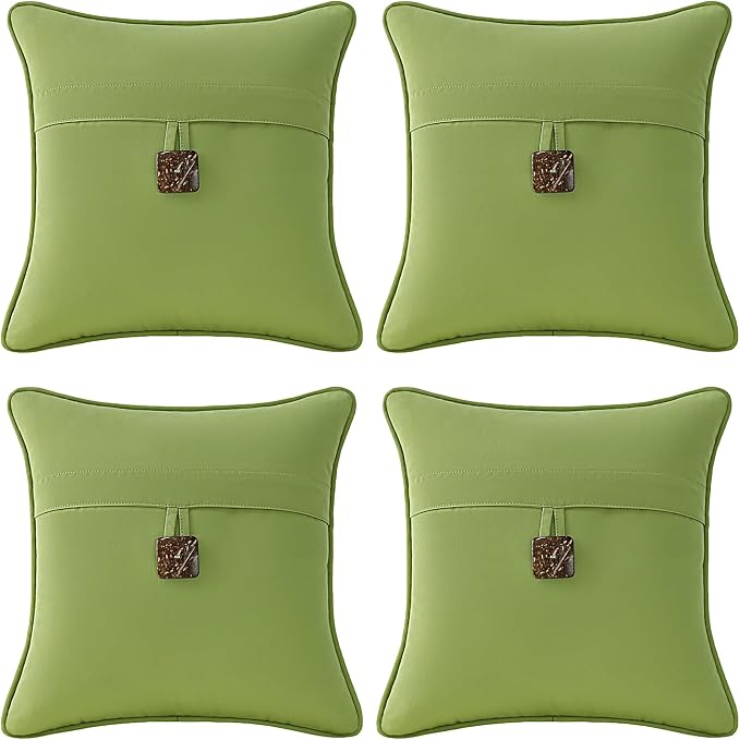 Outdoor Sunbrella Decorative Pillows with Coconut Button Pack of 4, 16" x 16" Outdoor Pillow Set for Couch Bed Throw Patio Sofa, Canvas Ginkgo