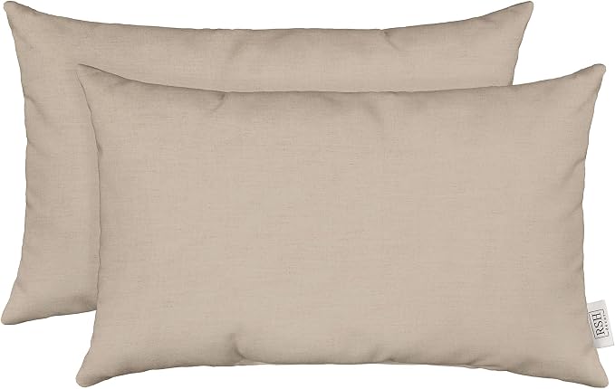 RSH Décor Sunbrella Jumbo Lumbar Pillow Covers – Set of 2 | 26" x 16" | Outdoor Use – Patio, Lounge, Adirondack, Deck | Water & Fade-Resistant | Play Oat | Includes Down-Alternative Inserts