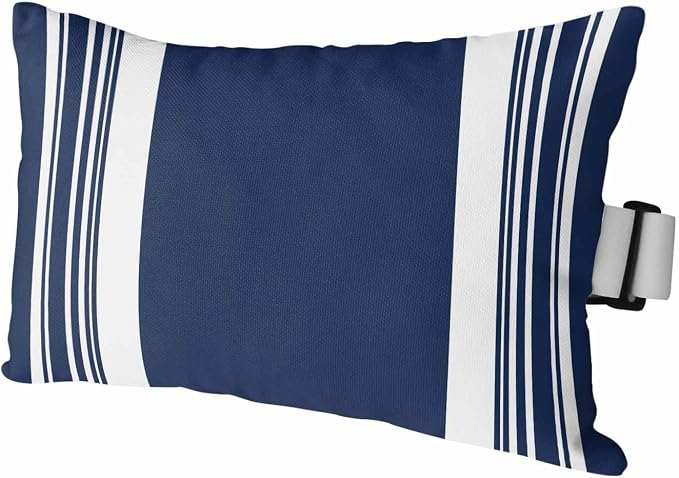 Outdoor Lumbar Pillow Set of 1, Farmhouse Navy Blue Waterproof Beach Headrest Pillow with Inserts, Aesthetic Modern Line Striped Recliner Throw Pillows for Patio Furniture, 11 x 16