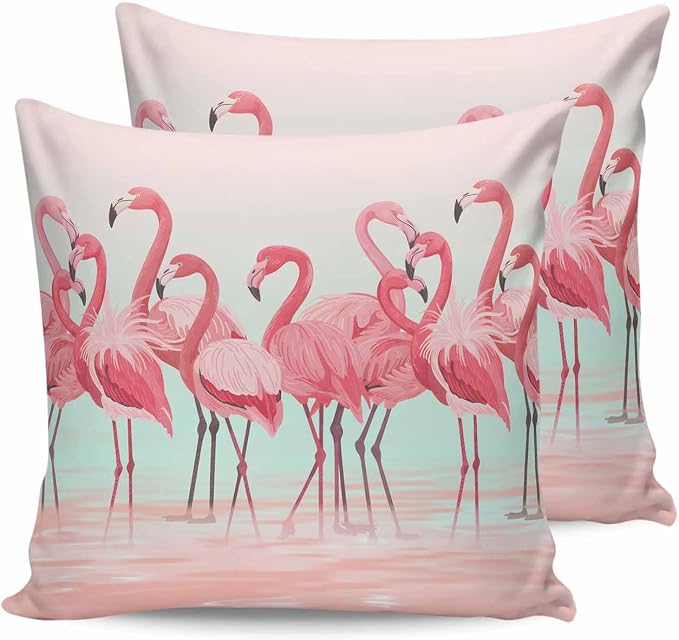 Outdoor Waterproof Throw Pillow Covers Set of 2 Pink Flamingo Pillowcases 16x16 Inches Tropical Animal Ombre Teal Patio Decorative Pillows Cushion Case Patio Pillows for Couch Bed Chair Garden