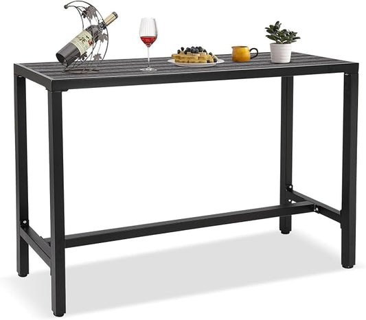 Outdoor Bar Table, 55" Black Patio Counter Height Bar Table, Outdoor Console Table with Weather Resistant Waterproof Top for Hot Tub, Balcony, Garden, Yard, Poolside,Black (Black, 55")