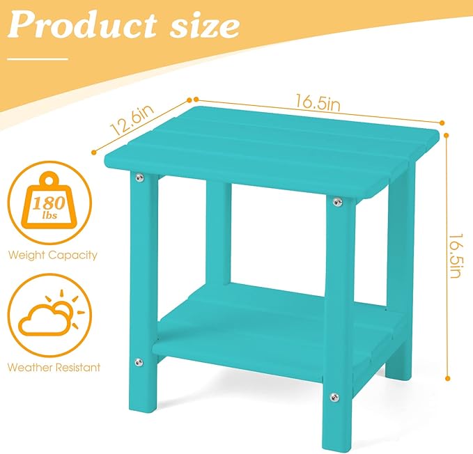 Apolimi Adirondack Outdoor Side Table, 2-Tier Sturdy Patio End Table Weather Resistant, 16.5" Solid Side Table for Patio, Pool, Porch