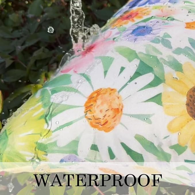 ONWAY Outdoor Floral Pillow Covers 18X18 inch Set of 2 Waterproof Yellow and Green Daisy Decorative Throw Pillowcases for Patio Furniture Garden Spring Summer Cushion Cover