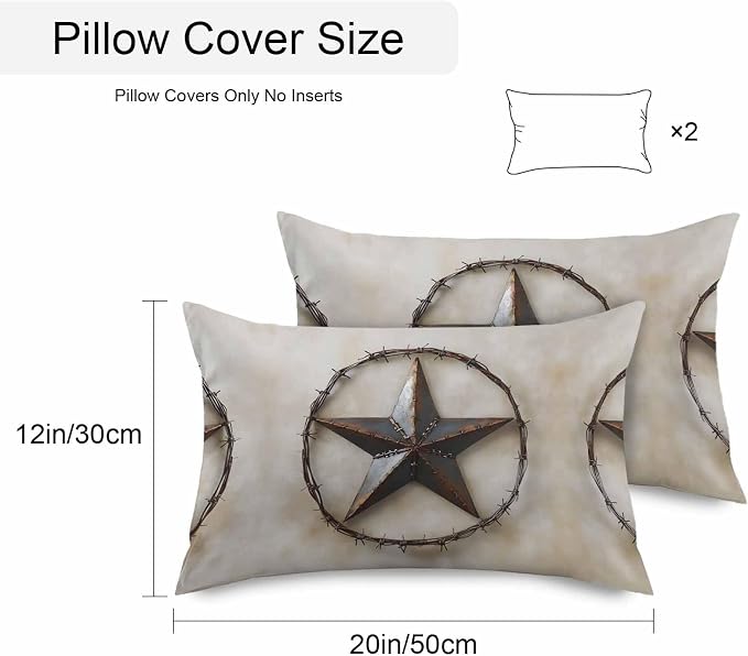 Farmhouse Vintage Waterproof Outdoor Pillow Covers Set of 2 Home Decor, Country Western Texas Star Aesthetic Pillowcase Patio Pillow Covers for Couch Bench Furniture Garden 20x12in
