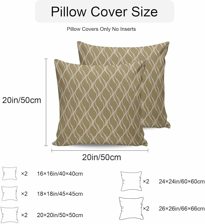 Brown Stripes Outdoor Pillow Covers 20x20 Inch Throw Pillow Covers Set of 2 Waterproof Decorative Pillow Cases Simple Geometric Modern Monochrome Cushion Covers for Patio Furniture Garden Couch Sofa