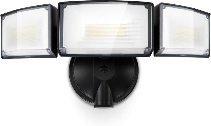 LUTEC 75W 8000 Lumen Floods Light Outdoor, Switch Controlled LED Security Lights with 3 Adjustable Heads, 5000K Daylight, IP65 Waterproof Exterior Flood Light for Outside Garage, Yard, Patio-Black