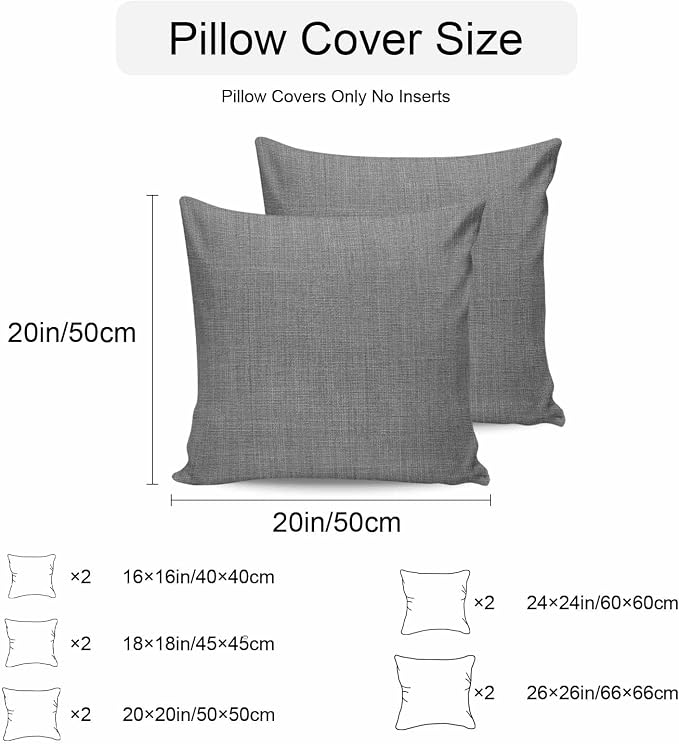 Vandarllin Outdoor Throw Pillows Covers 18x18 inch Set of 2 Waterproof Grey Linen Decorative Zippered Cushion Covers for Patio Furniture, Farmhouse Pure Color Lumbar Pillowcases
