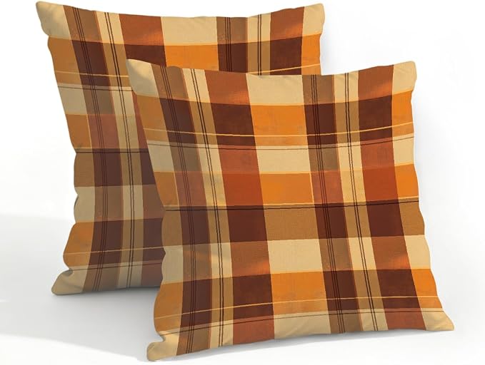 20x20 Inch Outdoor Pillow Covers Set of 2 Waterproof Throw Pillow Covers Decorative Couch Cushion Covers Buffalo Check Orange Square Pillowcases Protectors for Patio Garden Sofa