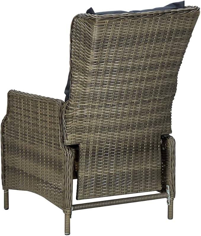 9 Piece Patio Dining Set with Cushions Poly Rattan Brown | Powder-coated Steel Frame, Glass Tabletop, Adjustable Backrest, Removable Cushion Covers