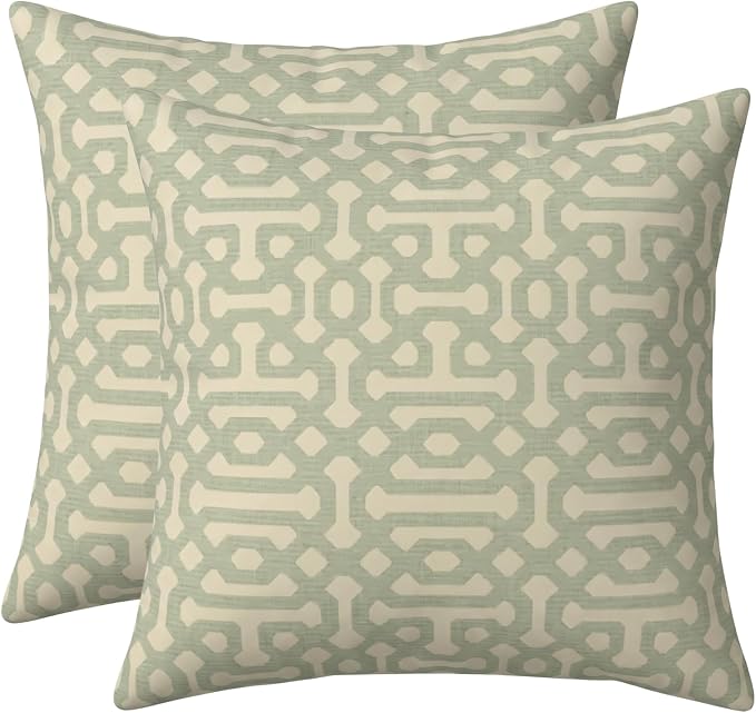 RSH DECOR: Sunbrella Square Throw Pillows Set of 2 | 20" x 20" | Water and Fade-Resistant Performance Fabric | Outdoor Pillow Covers with Down-Alternative Inserts | Made in USA (Fretwork Mist)