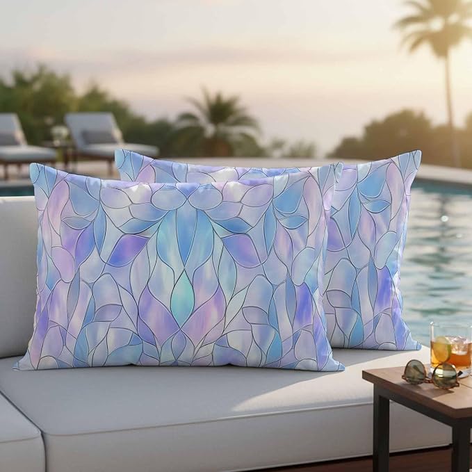 Abstract Art Outdoor Pillow Covers Set of 2 Gradient Stained Glass Fragments Modern Waterproof Throw Pillow Cover Decorative Cushion Cases for Patio Porch Garden 20X12 Inch