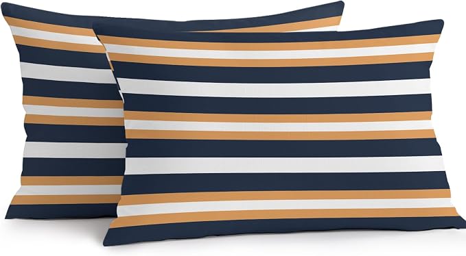 Orange Navy Blue Striped Outdoor Pillow Covers Waterproof, All Weather Cushion Case Set of 2, Minimalist Farmhouse Lines Lumbar Pillowcase for Sofa Couch Bed Decor Patio Furniture 20"x12"