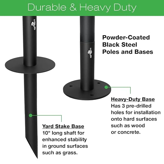 EXCELLO GLOBAL PRODUCTS Bistro String Light Poles - 4 Pack - Extends to 10 Feet - Universal Mounting Options Included