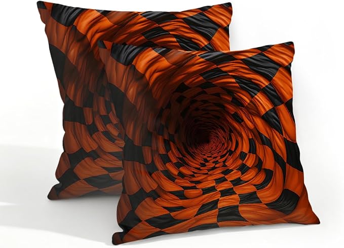 18x18 Inch Outdoor Pillow Covers Set of 2 Waterproof Throw Pillow Covers Decorative Couch Cushion Covers 3D Brown Checkered Square Pillowcases Protectors for Patio Garden Sofa