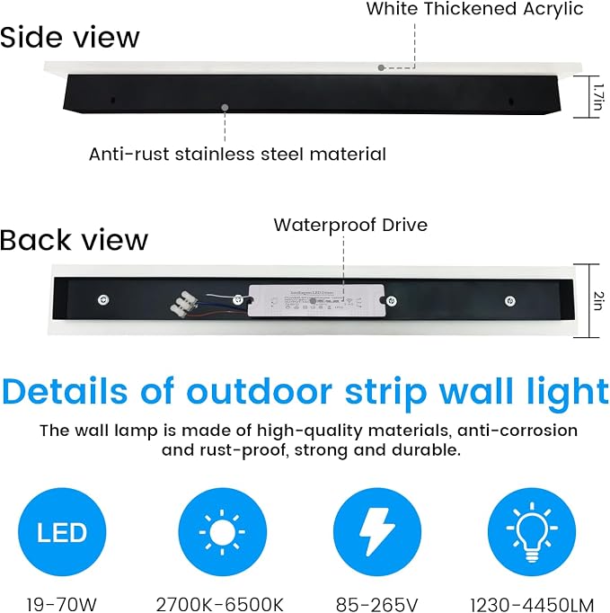 Exterior Wall Lights for House - 2pack 47.3inch Long Strip Modern Outdoor Light Wall Fixture Sconce, Dimmable Outside Garage Exterior Lights, Black Wall Mount Lighting for Porch Corridor, Garage