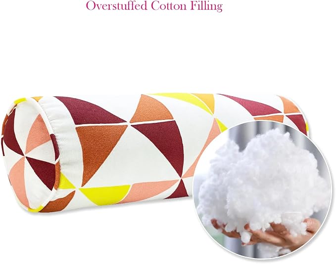 Pack of 2 Outdoor Waterproof Decorative Bolster Pillows with Inserts for Patio Furniture, 20x6 Inch Fade Resistant Patio Garden Bolster Cushions for Couch Bed Sofa, Triangular Multi