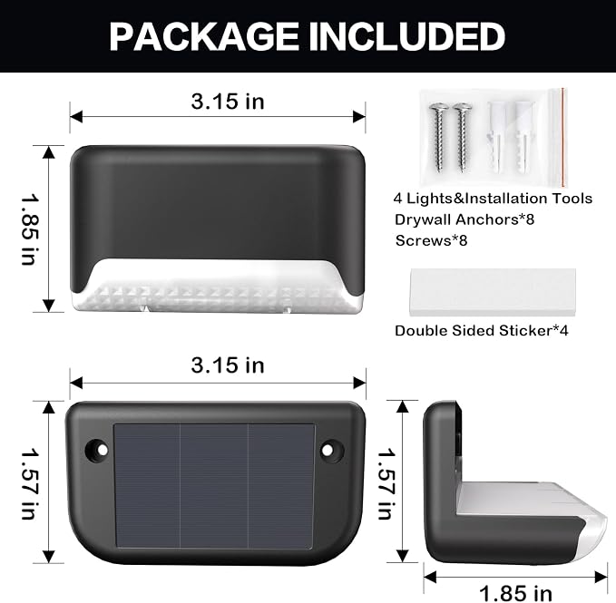 BKBB PPBB Solar Deck Lights Outdoor, 12 Pcs Solar Step Lights, Waterproof LED Solar Lights for Outdoor Stairs, Step, Fence, Yard, Patio, Railing, Garden and Pathway