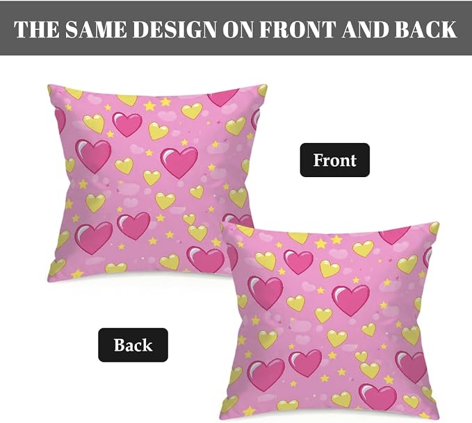 20x20 Inch Outdoor Pillow Covers Set of 2 Waterproof Throw Pillow Covers Decorative Couch Cushion Covers Pink Hearts Yellow Star Square Pillowcases Protectors for Patio Garden Sofa