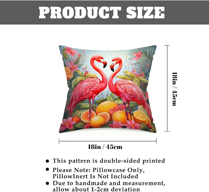 Flamingos Lemon Summer Fruit Outdoor Throw Pillow Covers 18x18 Inch Set of 2 Waterproof Decorative Square Pillowcases Cushion Cases for Patio Couch Garden Furniture Sofa
