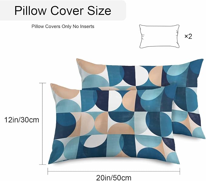 Vandarllin Outdoor Throw Pillows Covers 20x12 inch Set of 2 Waterproof Mid Century Geometric Decorative Zippered Cushion Covers for Patio Furniture, Abstract Modern Blue Lumbar Pillowcases