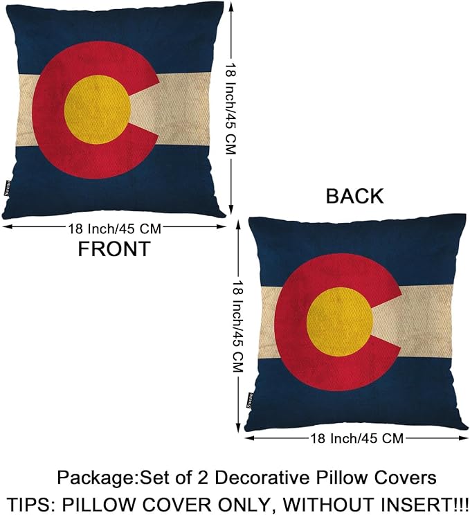 Swono Colorado Flag Decorative Throw Pillow Case 18" X 18", Grunge Colorado State Flag of America Standard Pillow Covers, Set of 2 Throw Pillowcase Cushion Cover for Home Bedroom Sofa Car Seats