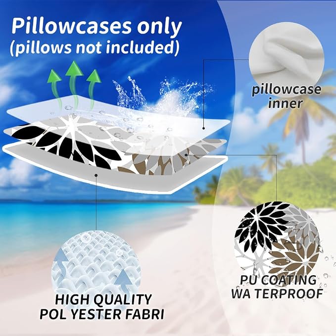 DFXSZ Pack of 2 Outdoor Waterproof Throw Pillow Covers 20x20 Black White | Polyester Colorful Spring Summer Floral Decorative Cushion Cases(NO INSERT),For Couch Patio Funiture Garden Home Decor