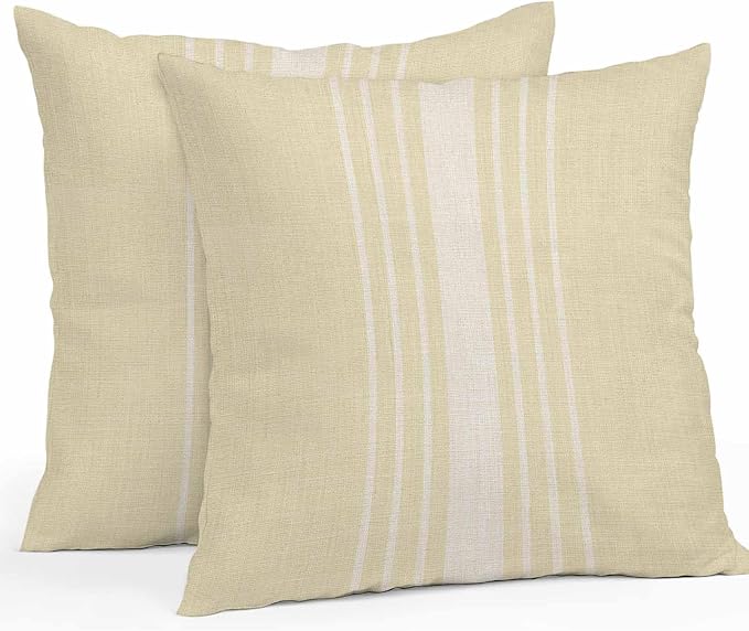 Throw Pillow Covers 26x26 Inch Set of 2, Cream Beige Striped Waterproof Outdoor Cushion Covers, Modern Farmhouse Retro Lines Decorative Pillowcases for Couch, Sofa, Bed, Garden, Patio