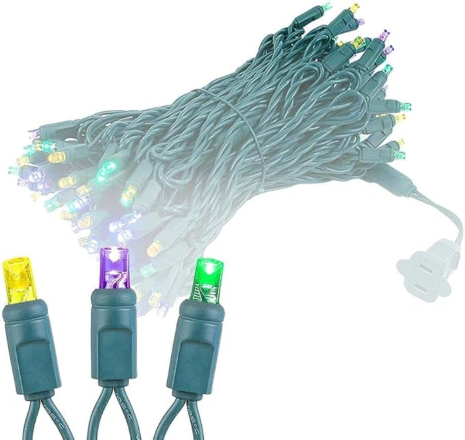 Novelty Lights 50ft 100 LED Yellow, Purple & Green Mardi Gras Lights