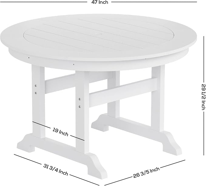 WestinTrends Malibu Patio Dining Table, All Weather Poly Lumber Adirondack 47" Trestle Round Outdoor Table with Umbrella Hole, Teak
