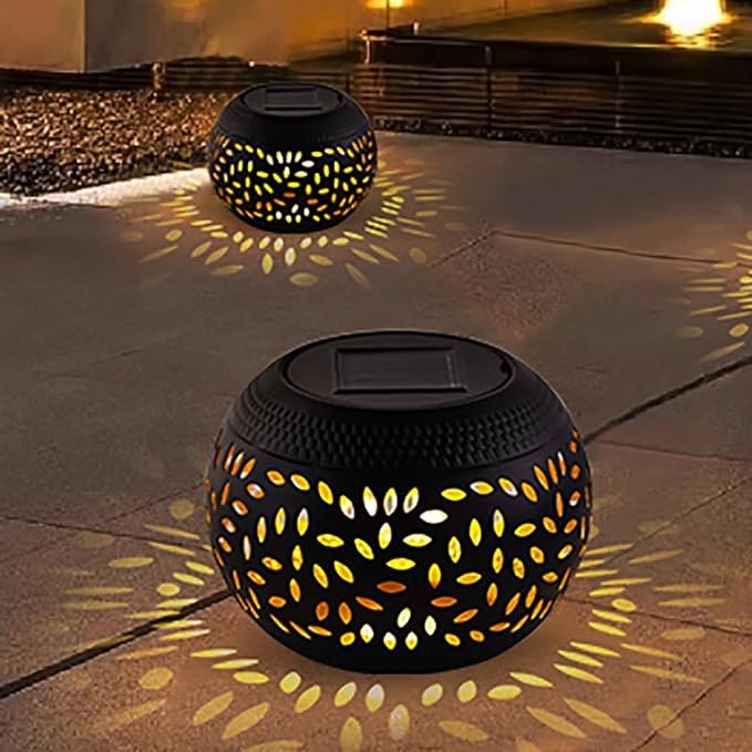 Solar Table Light Outdoor Waterproof Decorative Solar Table Lantern | Hollowed-Out Black Metal Desktop Decorative Lamp for Women Mother's Day, Outside Garden Yard Patio & Indoor Tabletop Decor