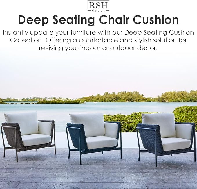 RSH DECOR Sunbrella Deep Seating Cushion with Pillow Back, 25”x25” Seat, Water & Fade-Resistant Performance Fabric, Outdoor Chair Cushion Set for Patio Furniture, Canvas Antique Beige - Made in USA