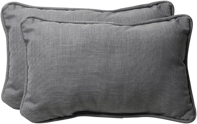 Pillow Perfect Rave Solid Indoor/Outdoor Lumbar Pillow Plush Fill, Weather and Fade Resistant, Lumbar - 11.5" x 18.5",, Grey, 2 Count
