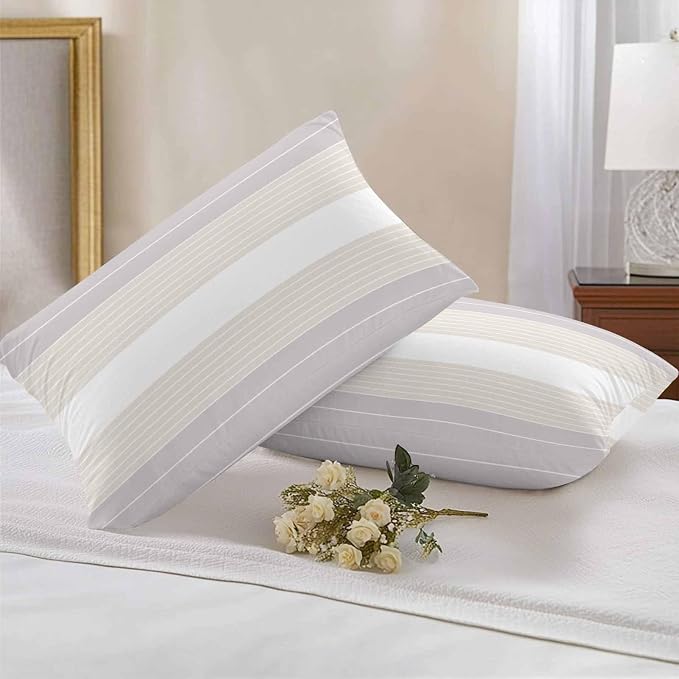 Gray Beige Stripe Outdoor Pillow Covers Waterproof, All Weather Cushion Case Set of 2, Modern Art Horizontal Striped Lumbar Pillowcase for Sofa Couch Bed Decor Patio Furniture 20"x12"
